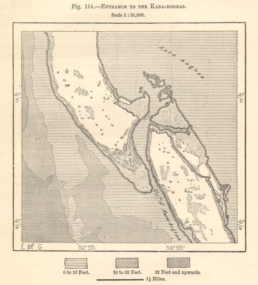 Entrance to the Garabozaskol Basin, Caspian Sea. Turkmenistan. Sketch map 1885